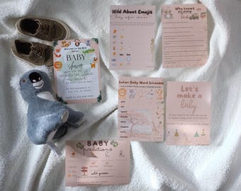 Safari-babyshoweruitnodiging en gamesbundel • Jungle-thema (directe download)