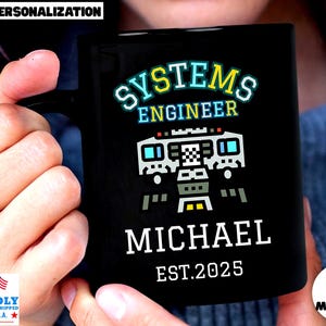 Personalized Systems Engineer Mug, Custom Name Year Established, Black Ceramic Coffee Cup