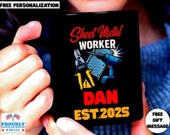 Personalized Sheet Metal Worker, Custom Name Year Established, Black Ceramic Coffee Cup (11oz/15oz)