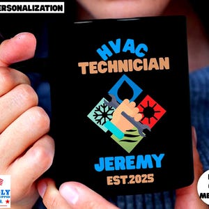 Personalized HVAC TECHNICIAN Black Mug - Custom Name, Year Established, 11oz or 15oz, Glossy Finish - Great Gift for HVAC Tech - Coffee Cup,