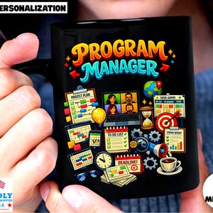 Personalized Program Manager Mug | Custom Name Year Established Black Ceramic Coffee Cup,