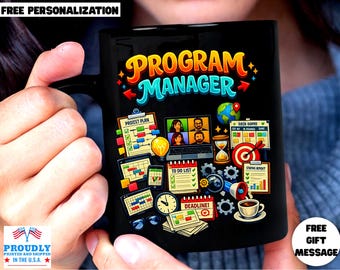 Personalized Program Manager Mug, Custom Name Year Established, Black Ceramic Coffee Cup,