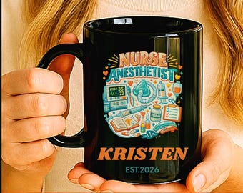 Personalized Nurse Anesthetist Mug, Custom Name & Year Established, Black Ceramic Coffee Cup