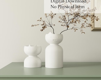 Pots with faces STL File Bundle | 3D Printable Minimalist Decor Set | Art Vases Collection