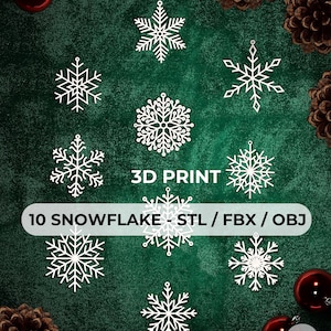 Set of 10 - Snowflakes STL Pack | Christmas 3D Print | Christmas Tree Ornament 3D Model | Winter Decor |  Ornament | 3D Print | Christmas