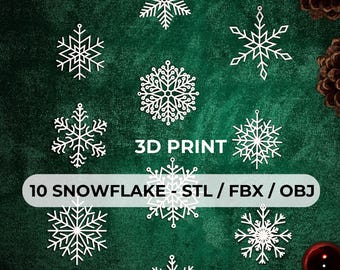 Set of 10 - Snowflakes STL Pack | Christmas 3D Print | Christmas Tree Ornament 3D Model | Winter Decor |  Ornament | 3D Print | Christmas