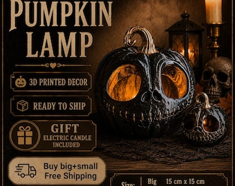 Hand-Painted Pumpkin Lamp | Spooky Halloween Decor Light | 3D Printed Gothic Night Light | Fall Gift