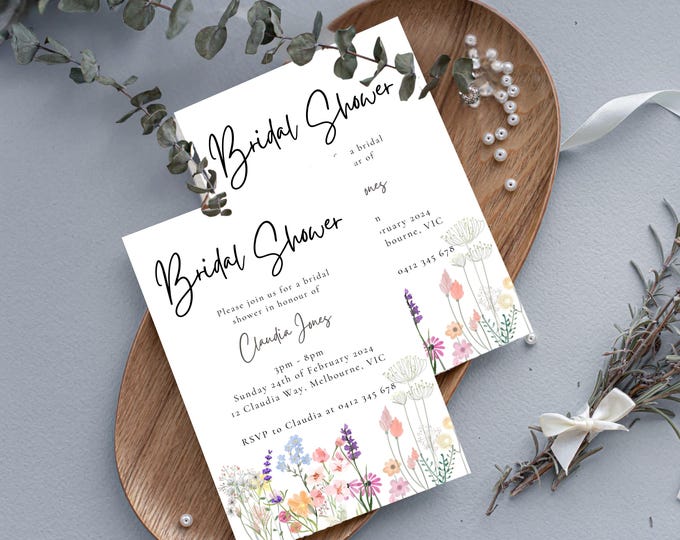 Wildflowers Editable Bridal Shower Invitation Template