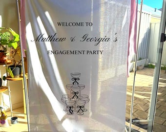 Custom Engagement Party Sign Banner | Personalised engagement  sign | Backdrop with Eyelets | fabric sign for engagement