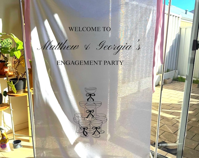 Custom Engagement Party Sign Banner | Personalised engagement  sign | Backdrop with Eyelets | fabric sign for engagement