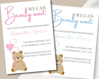 We Can Bearly Wait Baby Shower Invitation Template