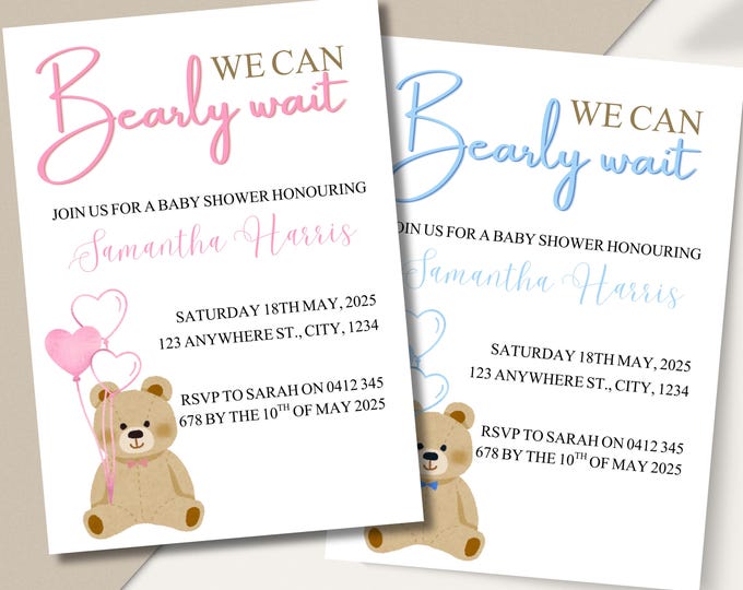 We Can Bearly Wait Baby Shower Invitation Template
