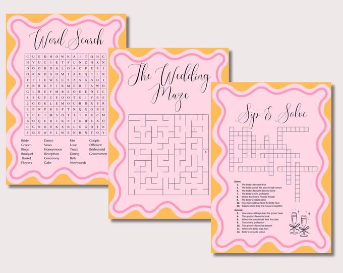 Personalised Wedding Game Set – Custom Crossword, Word Search & Maze | Digital Download | Printable