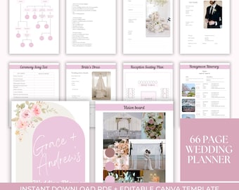 Pink 66-Page Wedding Planner Template Canva