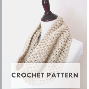 May include: Crochet pattern for a beige infinity scarf. The pattern is available for purchase from My Hobby Shop.