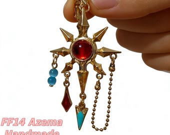 Brincos Azema feitos à mão - Estilo Final Fantasy FF14 com pingentes de pedras preciosas