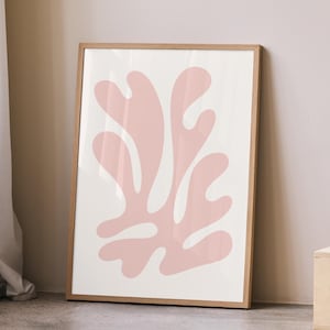 Pink Matisse Print | Abstract Leaf Cutout | Minimalist Blush Wall Art | Pastel Pink Decor | Modern Art Poster | Above Sofa Digital Download