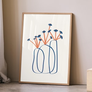 Tres jarrones con flores / Póster minimalista de ramo floral / Arte mural abstracto / Impresión de jarrón retro / Sala de estar / Decoración / Descarga digital