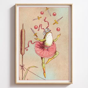 Vintage Frog Illustration | Victorian Pink Toad Poster | Quirky Frog Art Nouveau Print | Retro Circus Cute Wall Decor | Digital Download