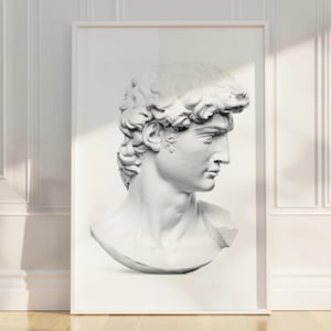 David Statue Print | Classical Marble Sculpture Art | Renaissance Bust | Greek Mythology Print | Aesthetic Room Decor | Digital Download