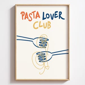 Hand Drawn Pasta Print | Pasta Club Poster | Modern Kitchen Art | Retro Food Wall Decor | Pasta Lover Gift | Digital Download Printable