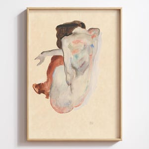 Egon Schiele Woman Crouching in Shoes Poster | Brown Stockings Print | Expressionist Female Back | Minimalist Modern Art | Digital Download