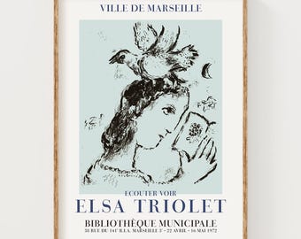 Marc Chagall Elsa Triolet Woman with a Bird Instant Download Poster Surrealist Art Print Modern Wall Decor