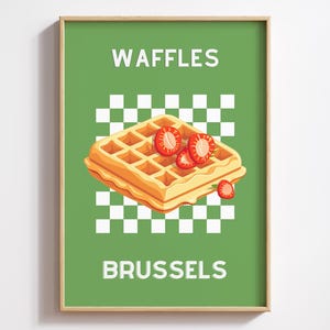 Waffles Poster | Belgian Breakfast Print | Vintage Food Wall Art | Kitchen Decor for Foodies | Still Life Waffle Art | Digital Download