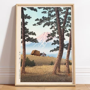 Kawase Hasui Horse Cart with Mount Fuji Poster | Vintage Japanese Woodblock Landscape Print | Serene Shin Hanga Decor | Digital Download