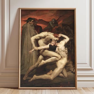 Dante and Virgil in Hell by Bouguereau | Antique Dark Gothic Print | Moody Renaissance Painting | Vintage Wall Art | Hell Scene Home Decor