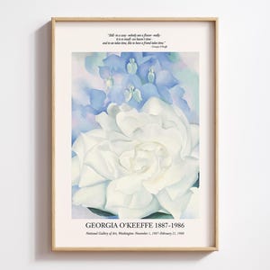 Póster de la Rosa Blanca de Georgia O'Keeffe, lámina floral vintage, decoración botánica para pared, pintura de exposición, descarga digital, obra de arte floral