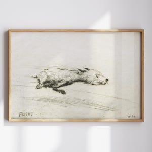 chien avec Zoomies poster | Impression Arthur Briscoe | Illustration vintage de chien qui court | Art mural croquis mignon terrier blanc | Téléchargement numérique