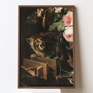 Renaissance Cat Human Face Poster | Abraham Mignon Weird Cat Painting | Creepy Funny Ugly Antique Cat Art | Oddity Art | Digital Download