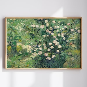 Van Gogh Roses Print: French Impressionist Floral Green Garden Painting Poster (Digital Download)
