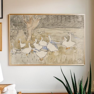 Vintage White Duck Wall Art Print | Antique Goose Watercolor Painting | Farmhouse Nursery Decor | Country Animal Poster | Digital Download