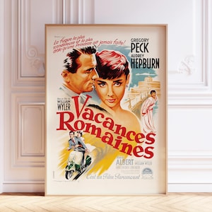 Póster de la película "Vacaciones en Roma" de 1953 / Impresión vintage de Audrey Hepburn / Arte mural de cine clásico / Regalo para amantes del cine / Descarga digital