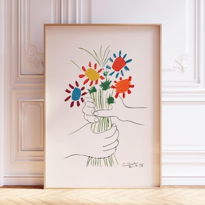 Picasso Blumenstrauß Frieden | Minimalistische Blumen Linie Zeichnung | Vintage Ausstellungsplakat | Pablo Picasso Kunst | Digitaler Download