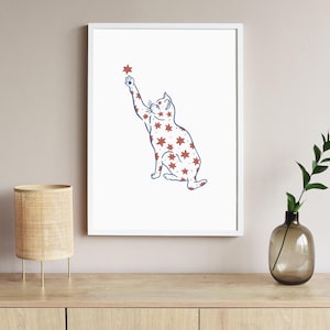 Minimalist Cat Poster, Hand-Drawn Line Art Print, Scandi Wall Decor, Cute Cat Illustration, Digital Download, Modern Bedroom Cat Art