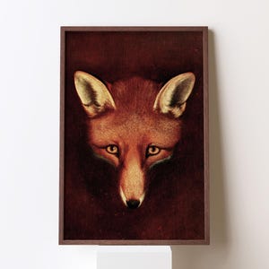 Renard the Fox Vintage Print | Obraz leśnej przyrody | Dekoracja myśliwska do domu na wsi | Nastrojowa neutralna sztuka ścienna | Do pobrania w wersji cyfrowej