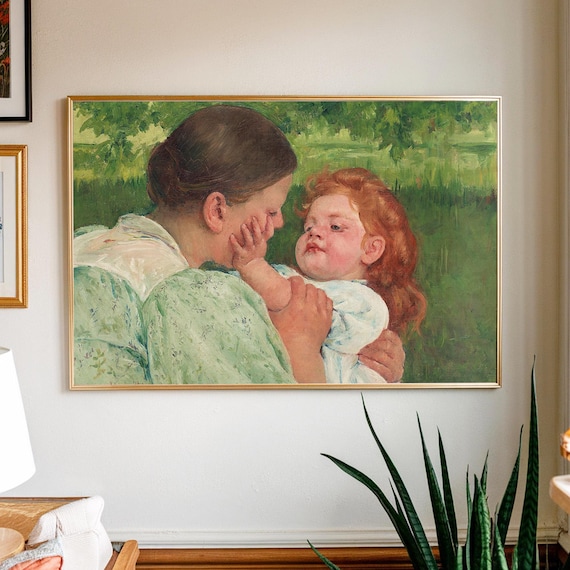 メアリー・カサット、「母の愛撫」、希少な画集より、 新品高級額装付 メアリー・カサット「母性の愛撫」プリント｜母と子のポスター