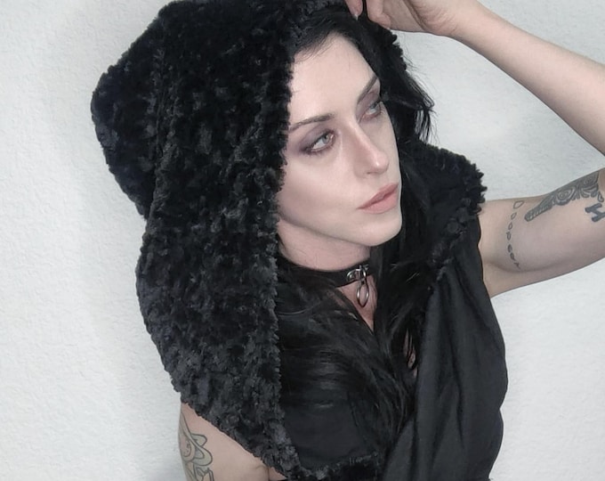 Featured listing image: Black Faux Fur Hooded Scarf