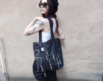 Bleached Black Denim Market Bag