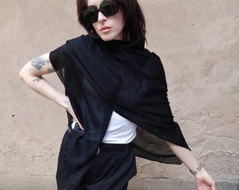 Black Cotton Mesh Scarf