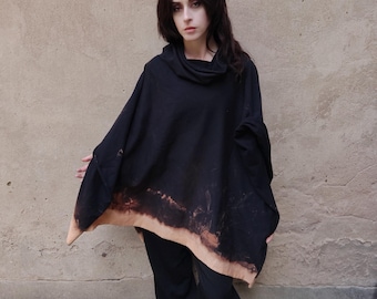 Bleach Dyed Black Poncho