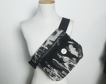 Patchwork Grunge Bauchbeutel - Vintage Button Tech Wear, Dystopie Stil