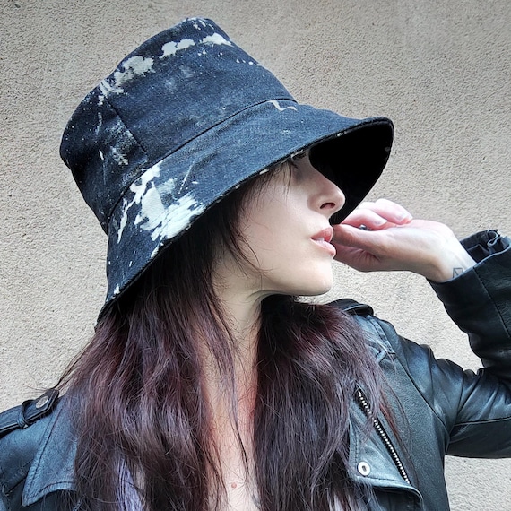 Two Tone Black Denim Bucket Hat Unisex Two Tone Denim Bucket Hats -BHT1004: S/M / BLACK  main image 4