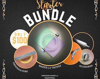 Pack Starter: Set de Herramientas para Hacer Empanadas – Prensa 5.5", Estampador Tenedor, Cortante, Sello Personalizado y Palo de Amasar