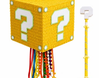 Question Mark Box Pinata, Handmade Gaming Party Piñata, Pull String Mystery Box Birthday Pinata for Boys, Gamer Party Decoration