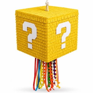 Question Mark Box Pinata, Handmade Gaming Party Piñata, Pull String Mystery Box Birthday Pinata for Boys, Gamer Party Decoration
