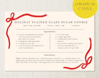 Editable Holiday Recipe Card Template: Modern Bow Design (CANVA Template)